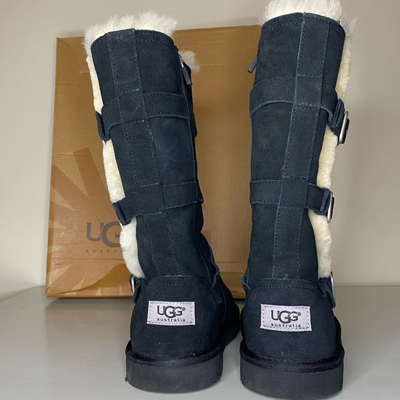 Tall Black Buckled Ugg Boots - Picture 3 of 6